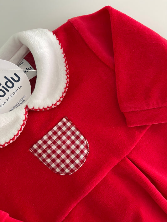 Babidu Red Velour Babygrow