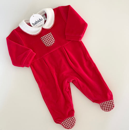 Babidu Red Velour Babygrow