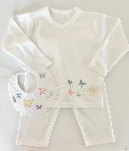 Pastel Butterfly Pj & Bib Bundle