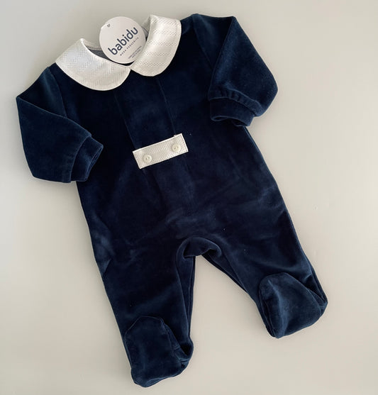 Babidu Navy Velour Babygrow