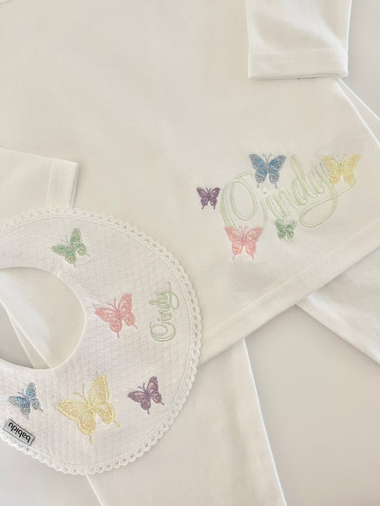 Pastel Butterfly Pj & Bib Bundle