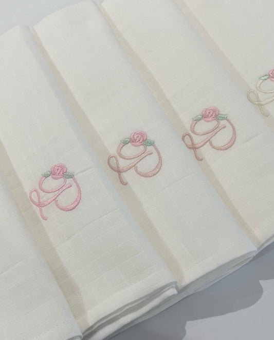 Rose Script Design White Cotton Muslin