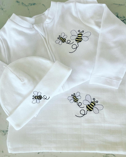 Bee Design White Cotton Hat