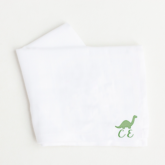 Dinosaur Design White Cotton Muslin