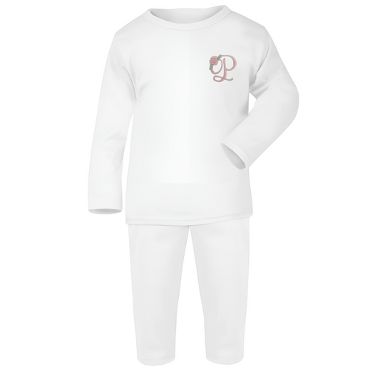 Rose Script Design White Baby Long Sleeve Pyjamas