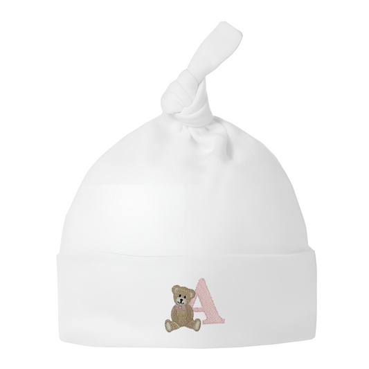 Teddy Design White Cotton Hat