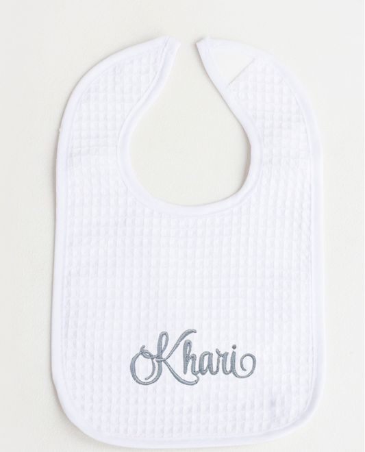 Style Script Design Waffle Bibs