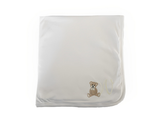 Scroll Teddy Design Swaddle Blanket-White