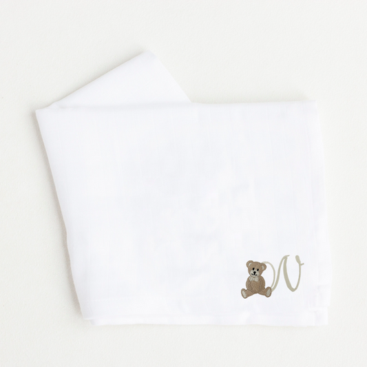 Scroll Teddy Design White Cotton Muslin