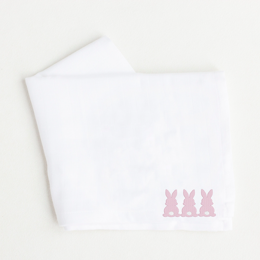 Bunny Design White Cotton Muslin