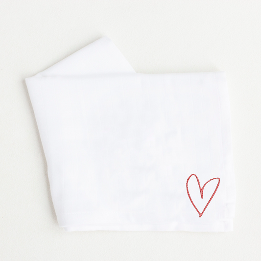 Baby Heart Design White Cotton Muslin