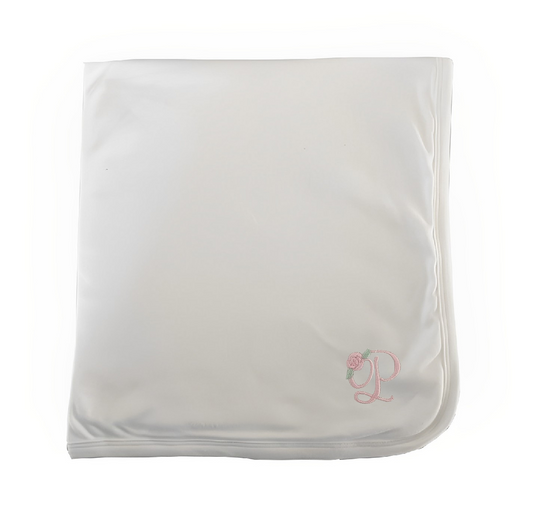 Rose Script Design Swaddle Blanket-White