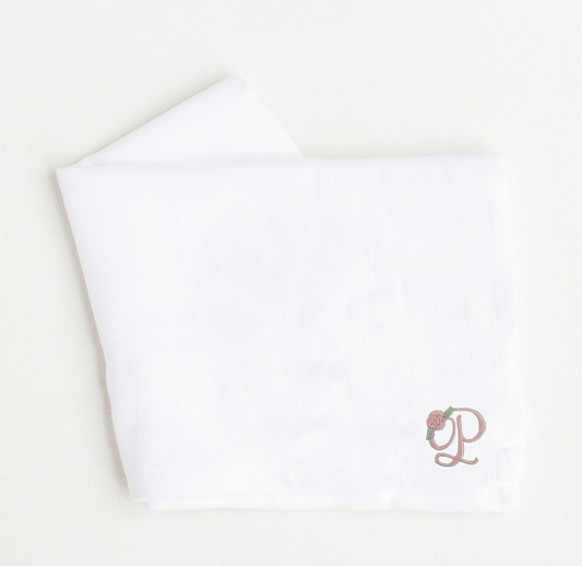 Rose Script Design White Cotton Muslin