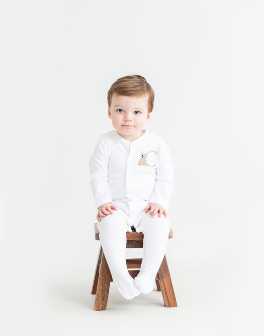 Teddy Design Baby Grow - White