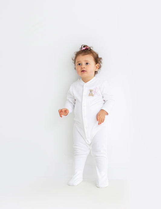 Scroll Teddy Design Baby Grow - White