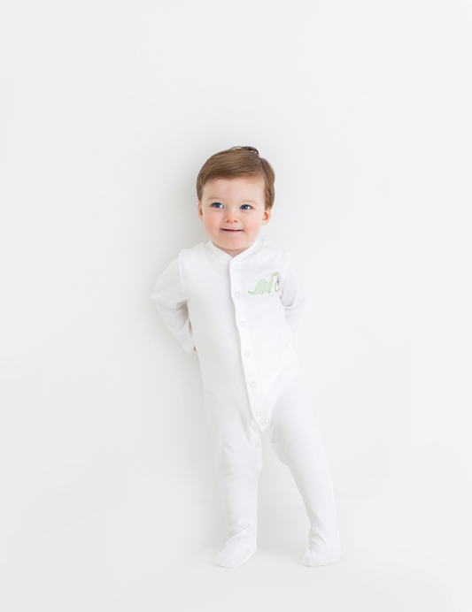 Dinosaur Design Baby Grow - White