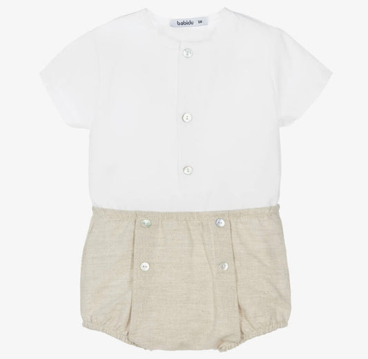 Babidu Boys Beige & White Cotton Set