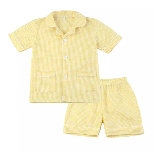 Boys Short-Sleeve Pyjama Set - Yellow / White Striped