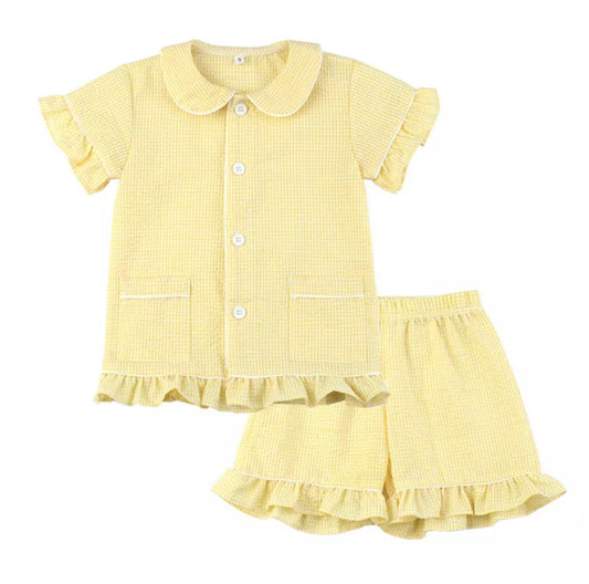 Girls Short-Sleeve Pyjama Set - Yellow / White Striped