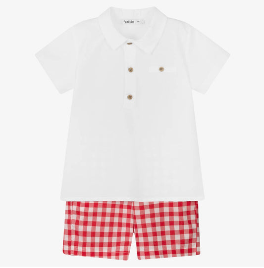 Older Boys Red Gingham Short Set