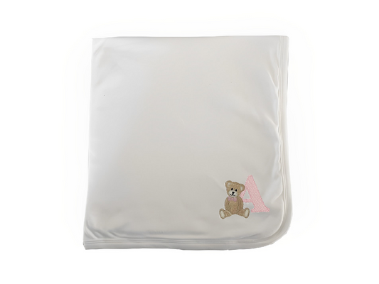 Teddy Design Swaddle Blanket-White