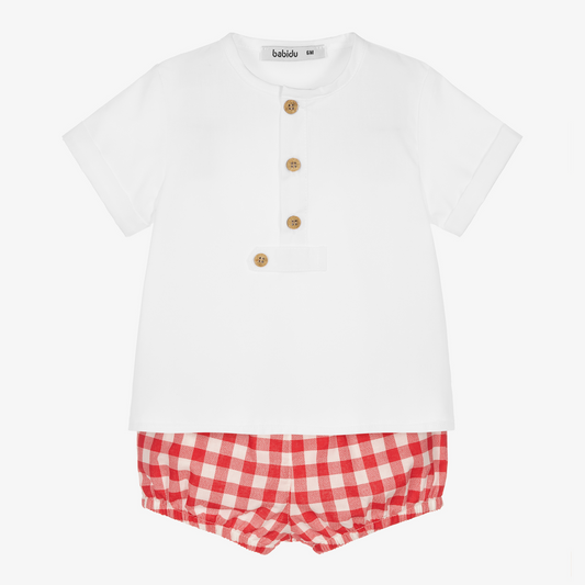 Babidu Boys Red Gingham Short Set