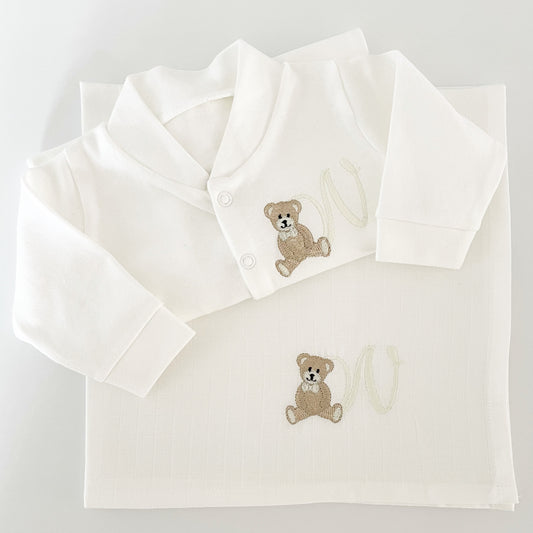 Scroll Teddy Design Baby Grow - White