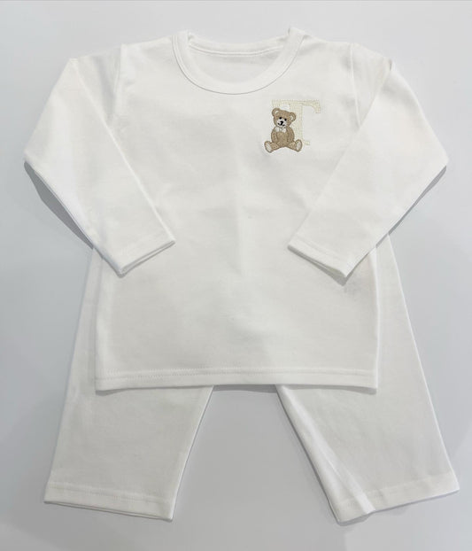 Teddy Design White Baby Long Sleeve Pyjamas