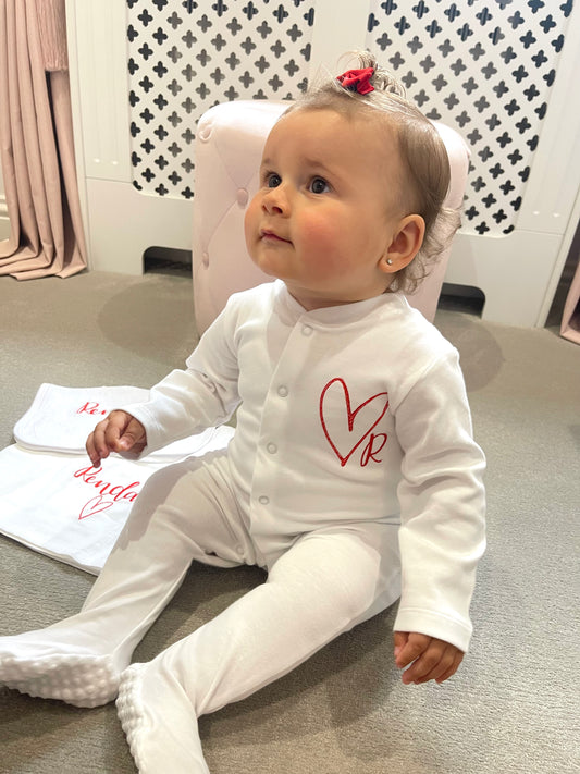 Heart Design White Baby Long Sleeve Pyjamas