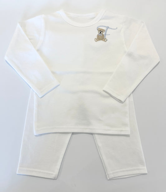 Scroll Teddy Design White Baby Long Sleeve Pyjamas