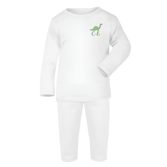 Dinosaur Design White Baby Long Sleeve Pyjamas